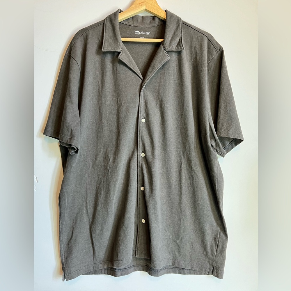 Madewell - Men’s Organic Cotton Knit Easy Camp Shirt - Dark Grey - Large